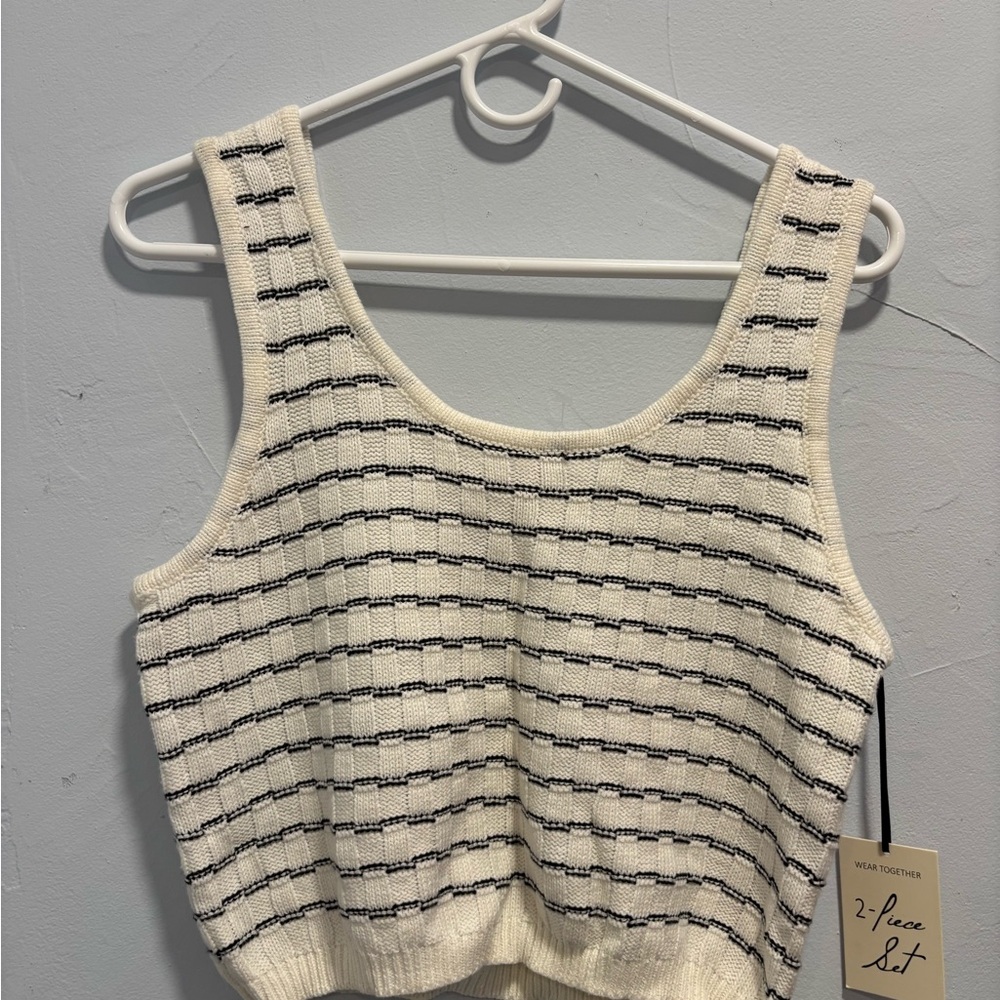 Striped Cream and Black Knit Tank Top